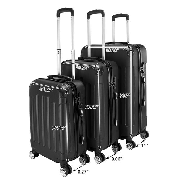 3-in-1 Portable ABS Trolley Case 20" / 24" / 28" Black