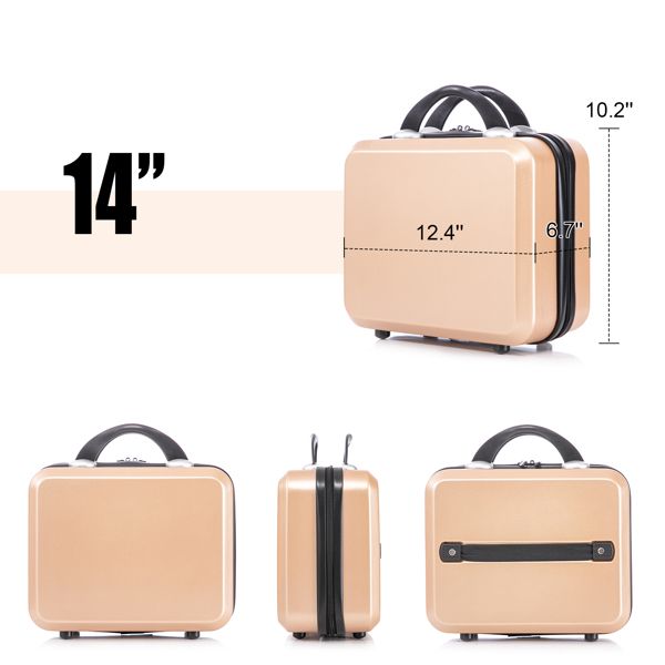 2 Piece Travel Luggage Set Hard shell Suitcase with Spinner Wheels 18' Underseat luggage and 14' Comestic Travel case Toiletry box Champagne