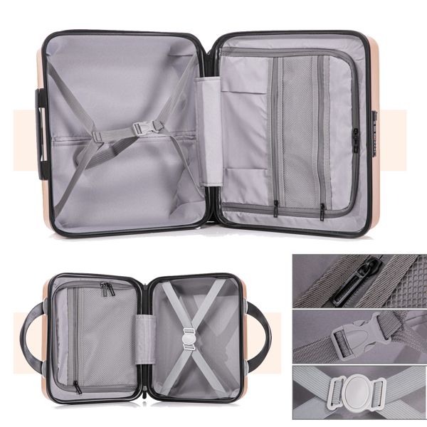 2 Piece Travel Luggage Set Hard shell Suitcase with Spinner Wheels 18' Underseat luggage and 14' Comestic Travel case Toiletry box Champagne