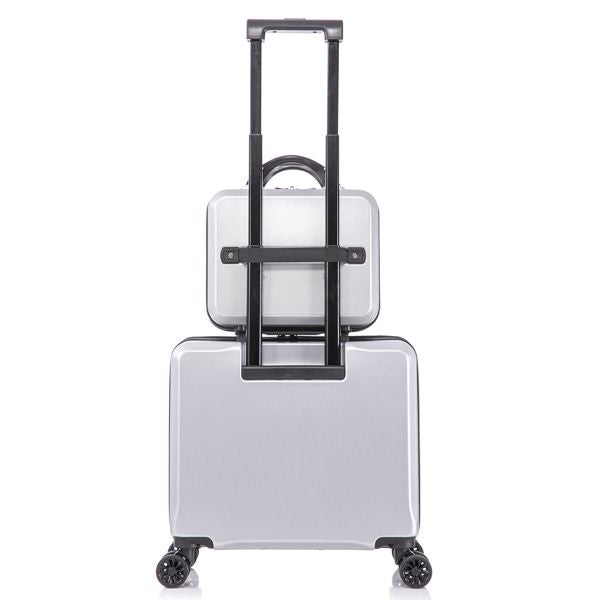 2 Piece Travel Luggage Set Hard shell Suitcase with Spinner Wheels 18' Underseat luggage and 14' Comestic Travel case Toiletry box Silver