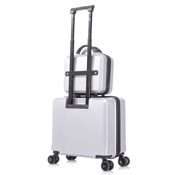 2 Piece Travel Luggage Set Hard shell Suitcase with Spinner Wheels 18' Underseat luggage and 14' Comestic Travel case Toiletry box Silver