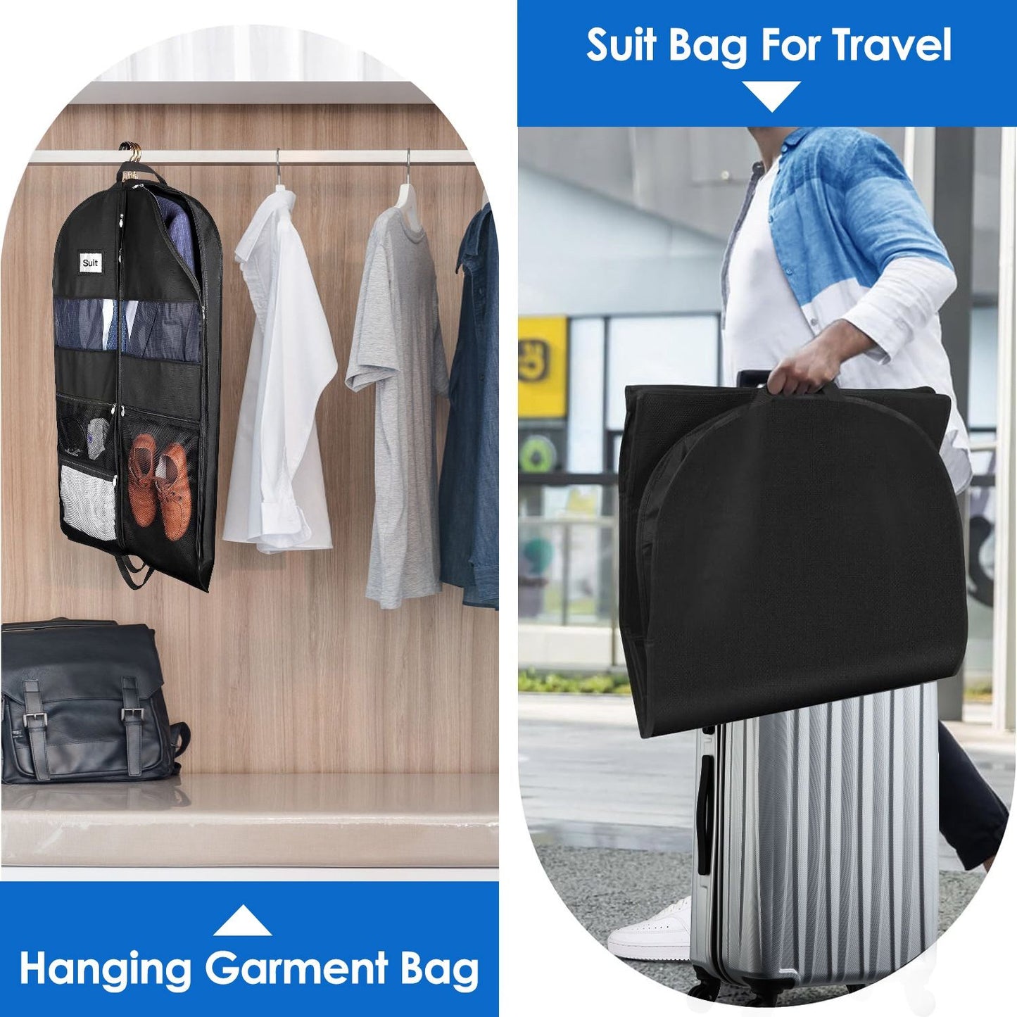 5 Packs Garment Bags Breathable Suit Bag Washable Clothes Cover Protector with Handles for Suits Coat Shirts T-shirts Jackets Dress for Adults Children