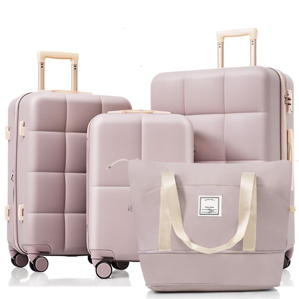 Luggage Sets 4 Piece, 20-inch with USB Port, Expandable ABS Durable Suitcase with Travel Bag, Cup Holder, ABS Hard Shell Luggage with Spinner Wheels, RosyBrown