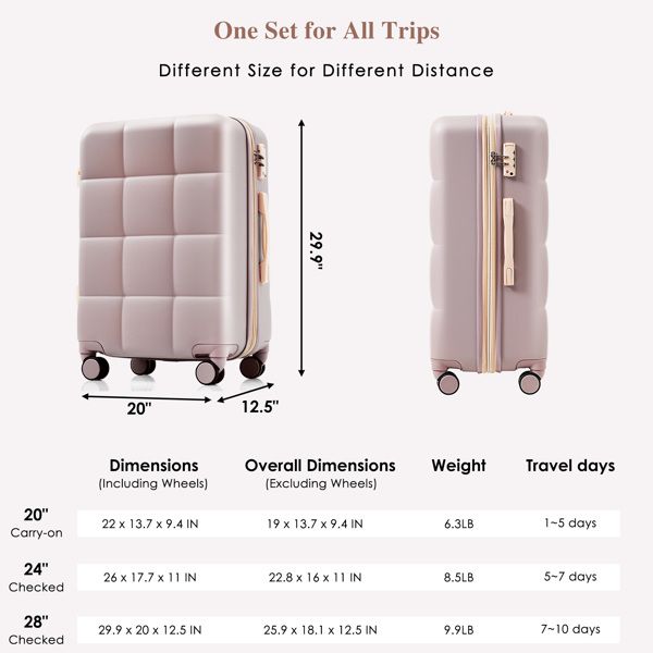 Luggage Sets 4 Piece, 20-inch with USB Port, Expandable ABS Durable Suitcase with Travel Bag, Cup Holder, ABS Hard Shell Luggage with Spinner Wheels, RosyBrown