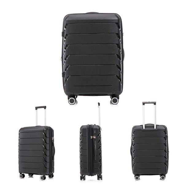 PP Luggage Sets 3 Piece(20/24/28), Expandable Carry On Luggage with TSA Lock Airline Approved, PP materials Hard Shell and Lightweight Suitcase with Spinner Wheels (Black)