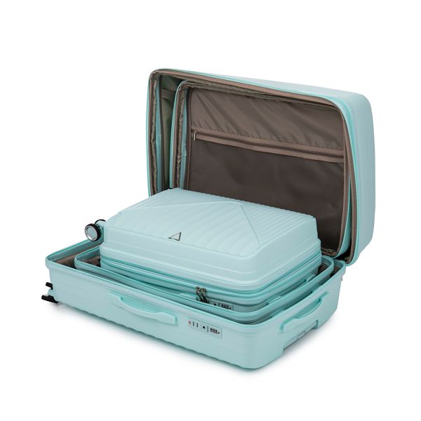 PP Luggage Sets 3 Piece(20/24/28), Expandable Carry On Luggage with TSA Lock Airline Approved, PP materials Hard Shell and Lightweight Suitcase with Spinner Wheels (Mint Green)