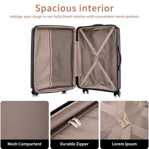 PP Luggage Sets 3 Piece(20/24/28), Expandable Carry On Luggage with TSA Lock Airline Approved, PP materials Hard Shell and Lightweight Suitcase with Spinner Wheels (Black)