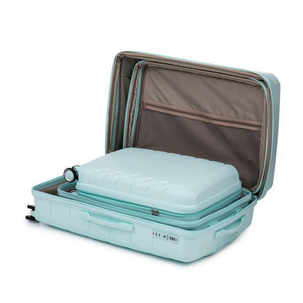 PP Luggage Sets 3 Piece(20/24/28), Expandable Carry On Luggage with TSA Lock Airline Approved, PP materials Hard Shell and Lightweight Suitcase with Spinner Wheels (Mint Green)