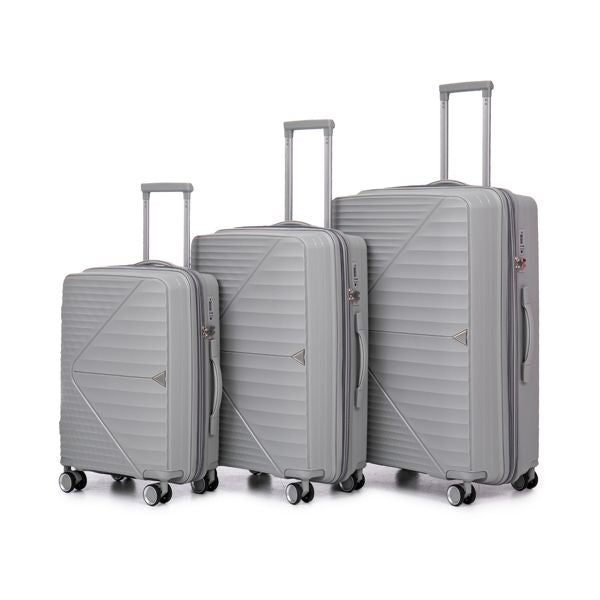 PP Luggage Sets 3 Piece(20/24/28), Expandable Carry On Luggage with TSA Lock Airline Approved, PP materials Hard Shell and Lightweight Suitcase with Spinner Wheels (Gray)