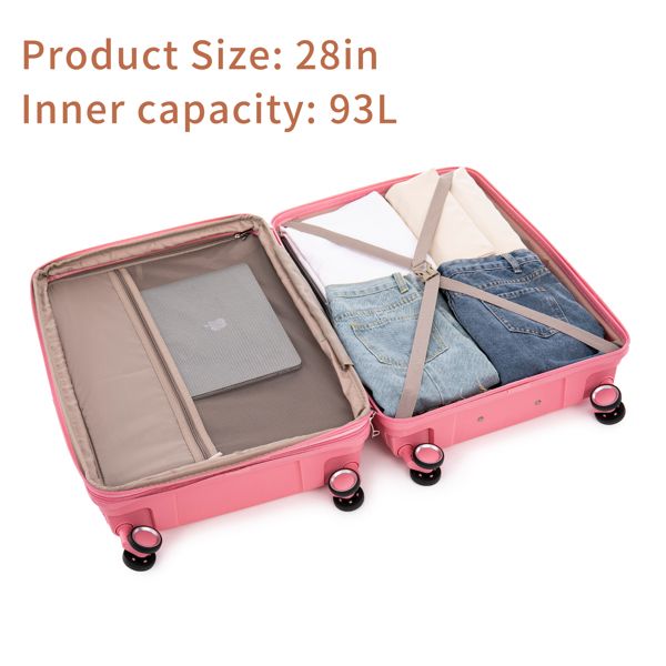 PP Luggage Sets 3 Piece(20/24/28), Expandable Carry On Luggage with TSA Lock Airline Approved, PP materials Hard Shell and Lightweight Suitcase with Spinner Wheels (Pink)