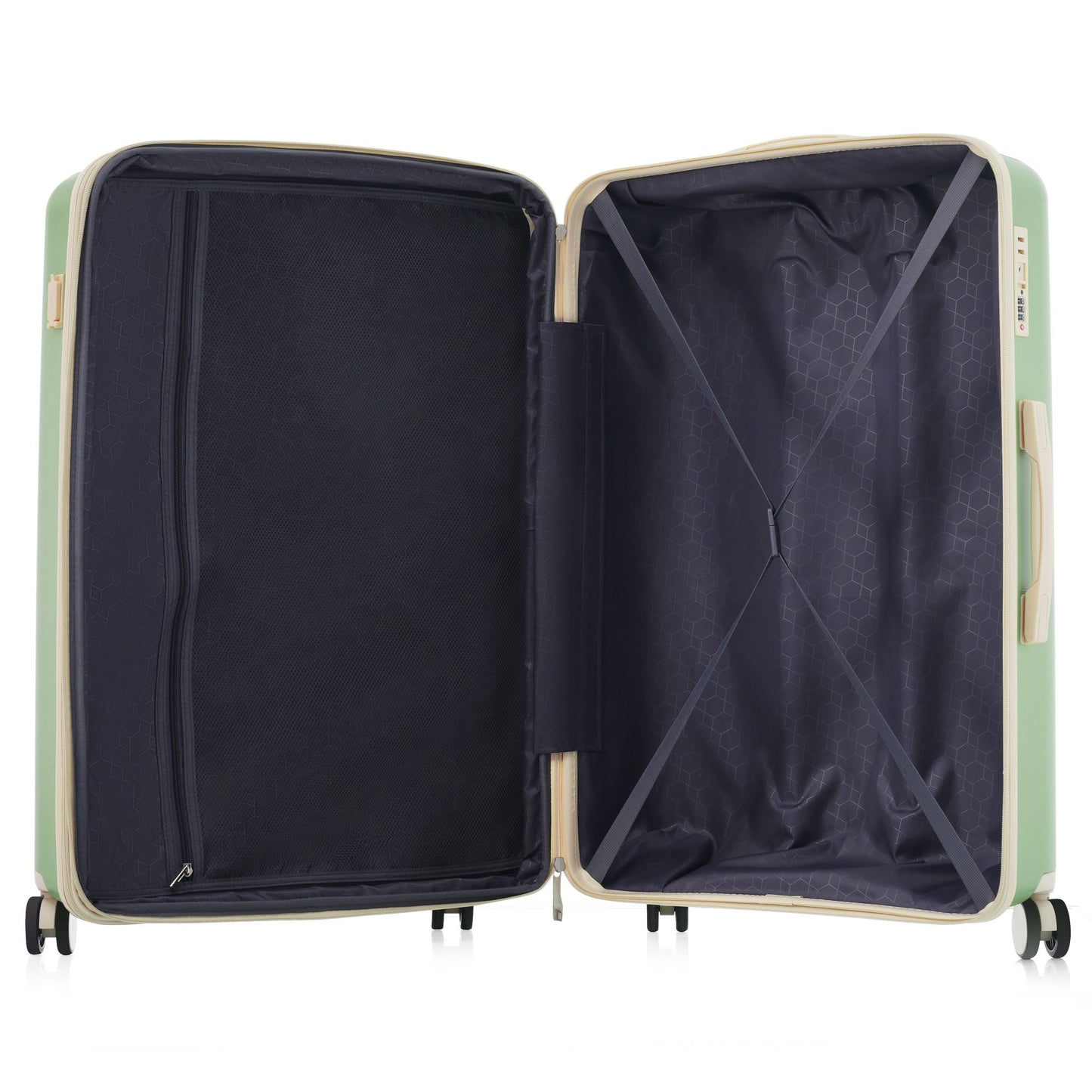 Luggage Sets 3 Piece Suitcase Set 20/24/28 with USB Port,Carry on Luggage Airline Approved,PP Lightweight Suitcase with Spinner Wheels,Green and Ivory