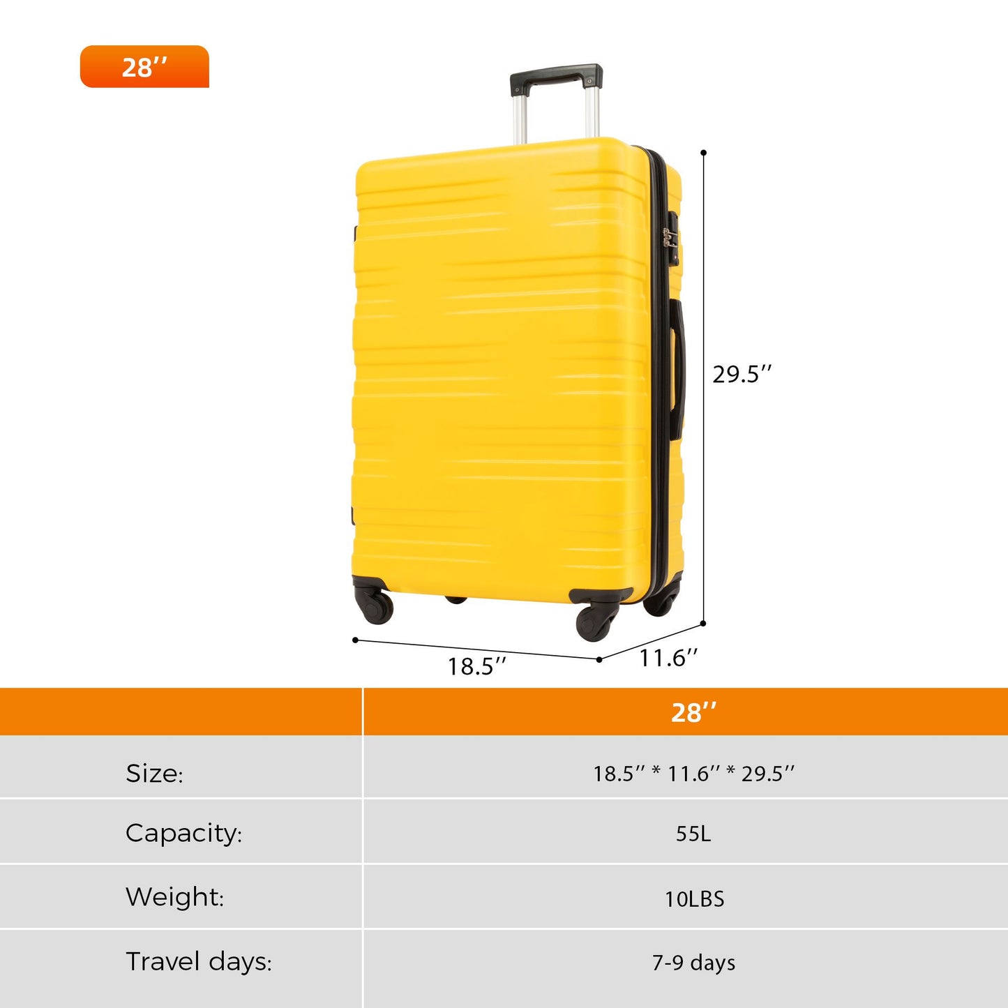 Luggage with TSA Lock Spinner Wheels Hardside Expandable Luggage Travel Suitcase Check In Luggage ABS 28"