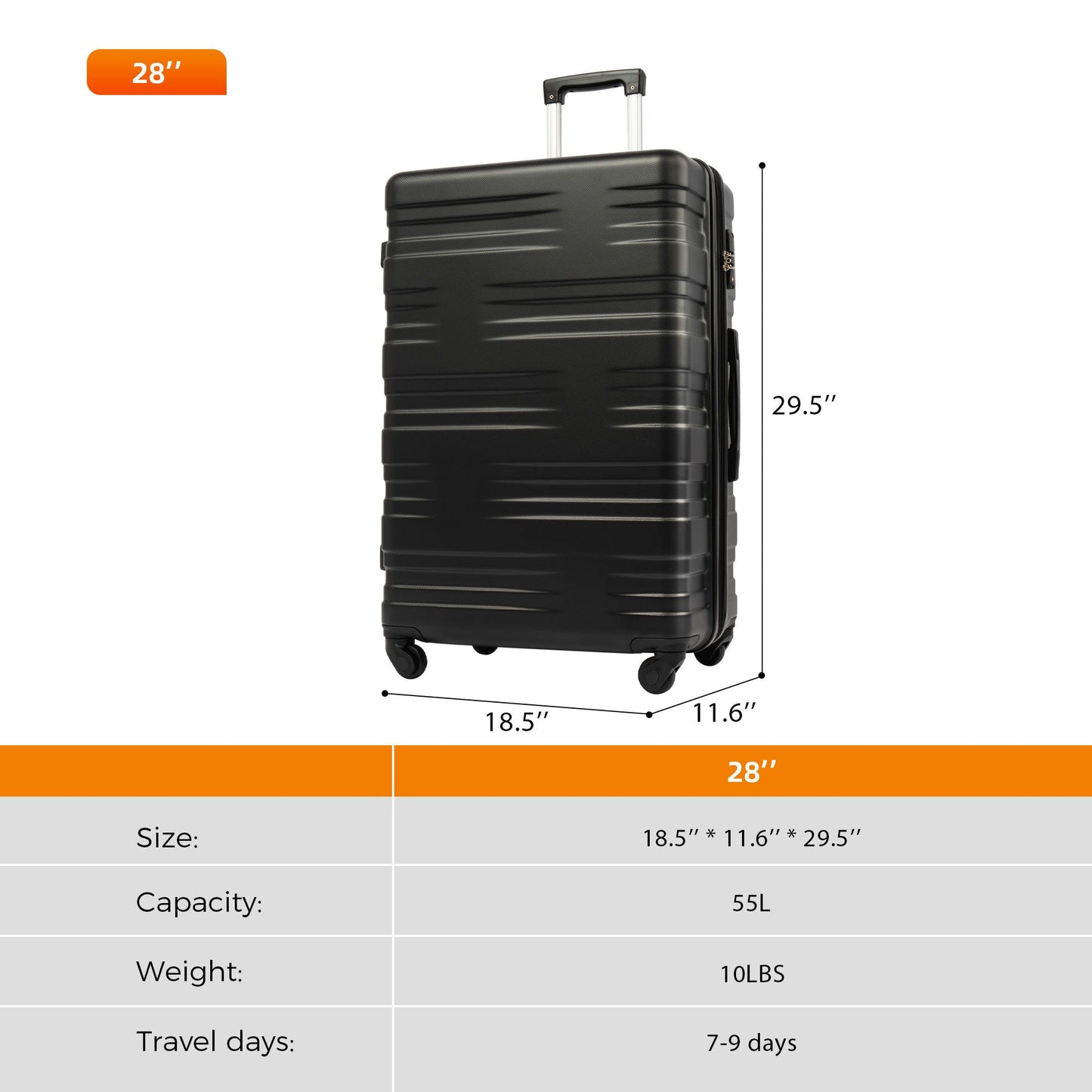 Merax Luggage with TSA Lock Spinner Wheels Hardside Expandable Luggage Travel Suitcase Carry on Luggage ABS 28"