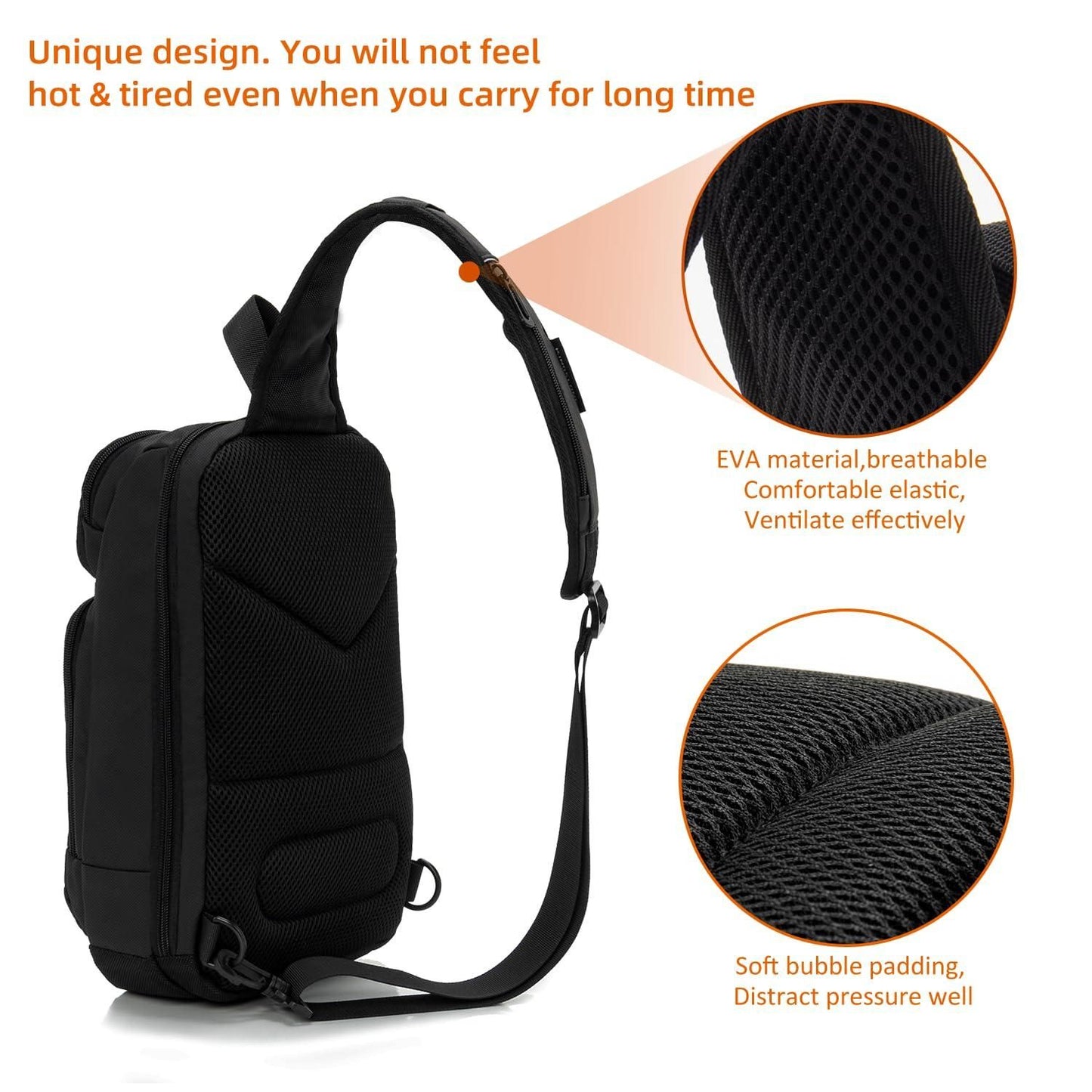 Sling Bag for MenBlack Crossbody Bag with USB Charging Port Fits 10.2 inch iPad Casual Daypack