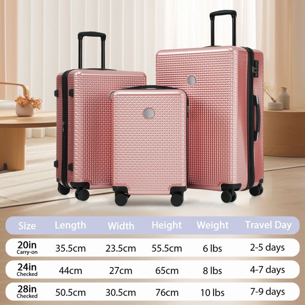 Luggage Sets 3 Piece Hardshell Suitcases with Wheels, Lightweight Expandable Travel Luggage with TSA Lock, Carry-on, Checked Luggage(20inch 24inch 28inch)