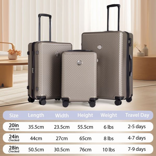 Luggage Sets 3 Piece Hardshell Suitcases with Wheels, Lightweight Expandable Travel Luggage with TSA Lock, Carry-on, Checked Luggage(20inch 24inch 28inch)