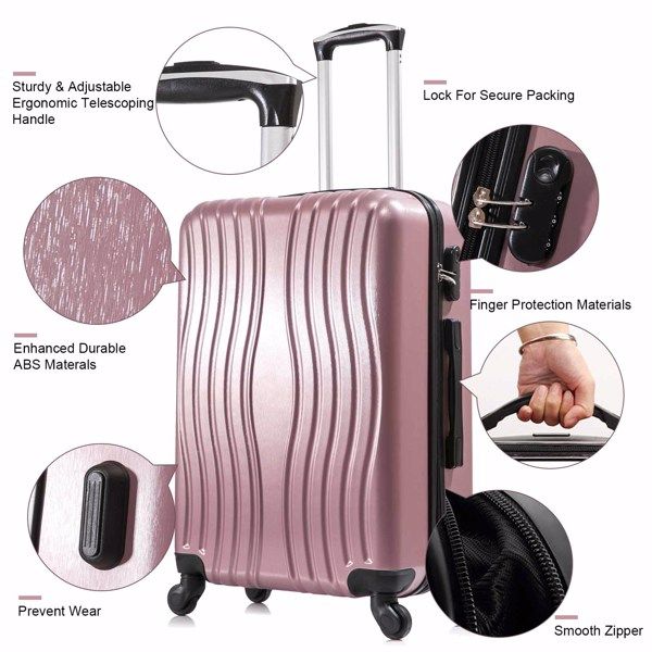 4 Piece Luggage Set PC Material Hard Shell Suitcase with Spinner Wheels Lightweight Suitcase Set Silver