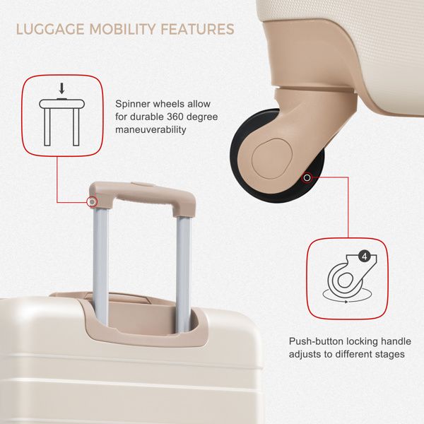 5-Piece Luggage Set with Expandable Travel Bag - Includes 16", 20", 24", 28" Suitcases with 360° Spinner Wheels and Adjustable Telescopic Handles,ivory and golden