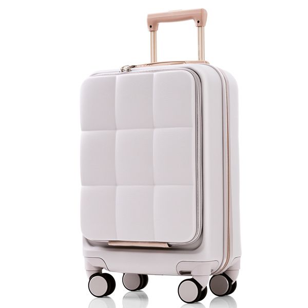 Luggage Sets 3 Piece, 20-inch with USB Port and front opening design, ABS Hard Shell Luggage with Spinner Wheels, Cup Holder, light grey