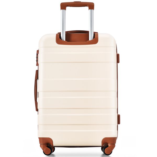 Luggage Sets New Model ABS Hardshell 3pcs Clearance Luggage Hardside Lightweight Durable Suitcase sets Spinner Wheels Suitcase with TSA Lock 20''24''28''(ivory and brown)