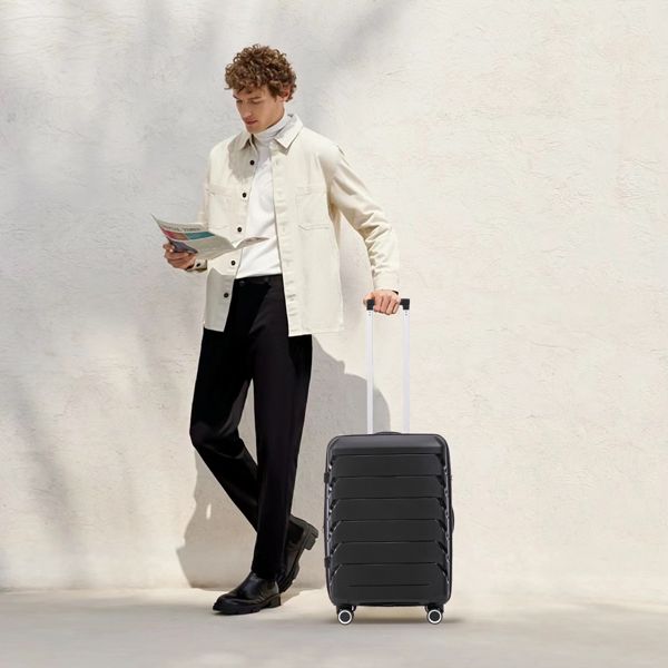 PP Luggage Sets 3 Piece(20/24/28), Expandable Carry On Luggage with TSA Lock Airline Approved, PP materials Hard Shell and Lightweight Suitcase with Spinner Wheels (Black)