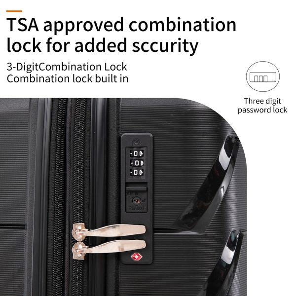 PP Luggage Sets 3 Piece(20/24/28), Expandable Carry On Luggage with TSA Lock Airline Approved, PP materials Hard Shell and Lightweight Suitcase with Spinner Wheels (Black)