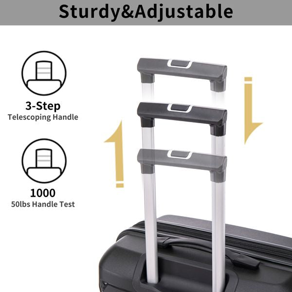 PP Luggage Sets 3 Piece(20/24/28), Expandable Carry On Luggage with TSA Lock Airline Approved, PP materials Hard Shell and Lightweight Suitcase with Spinner Wheels (Black)