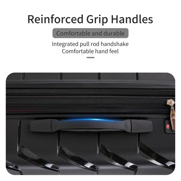 PP Luggage Sets 3 Piece(20/24/28), Expandable Carry On Luggage with TSA Lock Airline Approved, PP materials Hard Shell and Lightweight Suitcase with Spinner Wheels (Black)