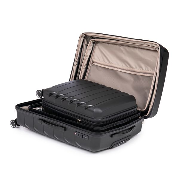 PP Luggage Sets 3 Piece(20/24/28), Expandable Carry On Luggage with TSA Lock Airline Approved, PP materials Hard Shell and Lightweight Suitcase with Spinner Wheels (Black)