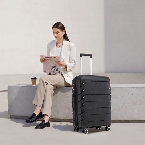 PP Luggage Sets 3 Piece(20/24/28), Expandable Carry On Luggage with TSA Lock Airline Approved, PP materials Hard Shell and Lightweight Suitcase with Spinner Wheels (Black)