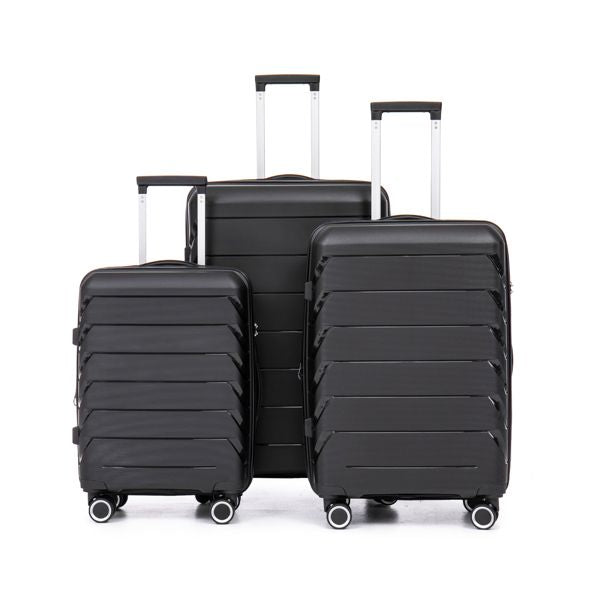 PP Luggage Sets 3 Piece(20/24/28), Expandable Carry On Luggage with TSA Lock Airline Approved, PP materials Hard Shell and Lightweight Suitcase with Spinner Wheels (Black)