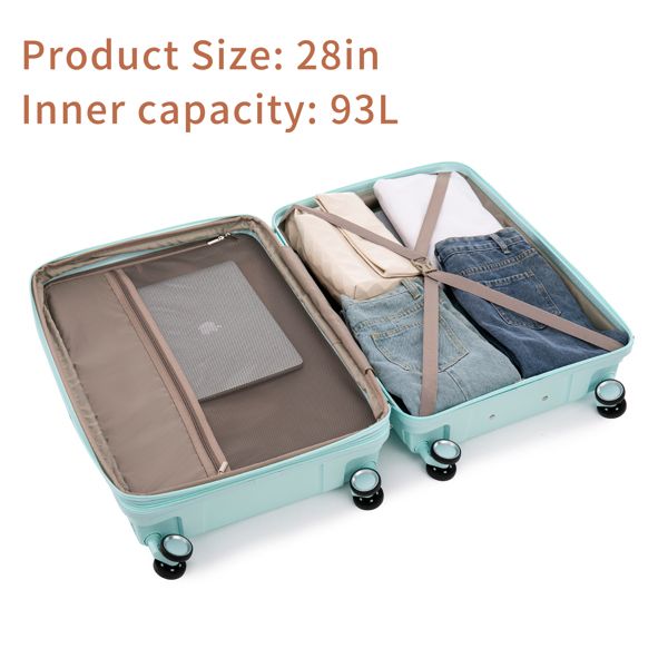 PP Luggage Sets 3 Piece(20/24/28), Expandable Carry On Luggage with TSA Lock Airline Approved, PP materials Hard Shell and Lightweight Suitcase with Spinner Wheels (Mint Green)