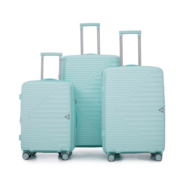 PP Luggage Sets 3 Piece(20/24/28), Expandable Carry On Luggage with TSA Lock Airline Approved, PP materials Hard Shell and Lightweight Suitcase with Spinner Wheels (Mint Green)