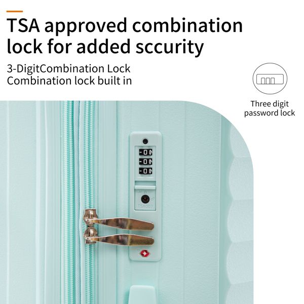 PP Luggage Sets 3 Piece(20/24/28), Expandable Carry On Luggage with TSA Lock Airline Approved, PP materials Hard Shell and Lightweight Suitcase with Spinner Wheels (Mint Green)