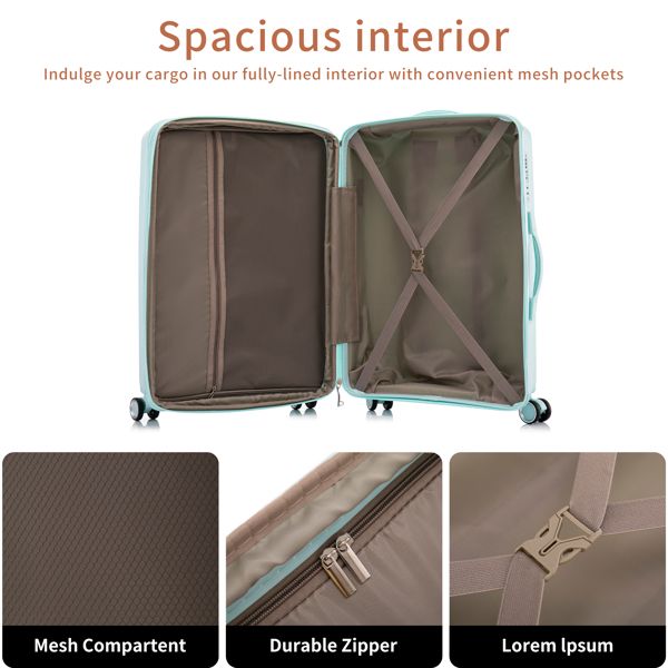 PP Luggage Sets 3 Piece(20/24/28), Expandable Carry On Luggage with TSA Lock Airline Approved, PP materials Hard Shell and Lightweight Suitcase with Spinner Wheels (Mint Green)