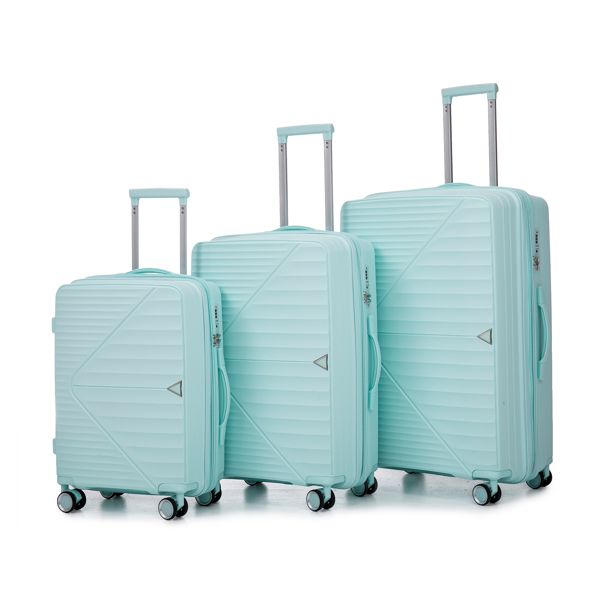 PP Luggage Sets 3 Piece(20/24/28), Expandable Carry On Luggage with TSA Lock Airline Approved, PP materials Hard Shell and Lightweight Suitcase with Spinner Wheels (Mint Green)