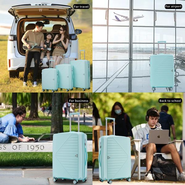 PP Luggage Sets 3 Piece(20/24/28), Expandable Carry On Luggage with TSA Lock Airline Approved, PP materials Hard Shell and Lightweight Suitcase with Spinner Wheels (Mint Green)