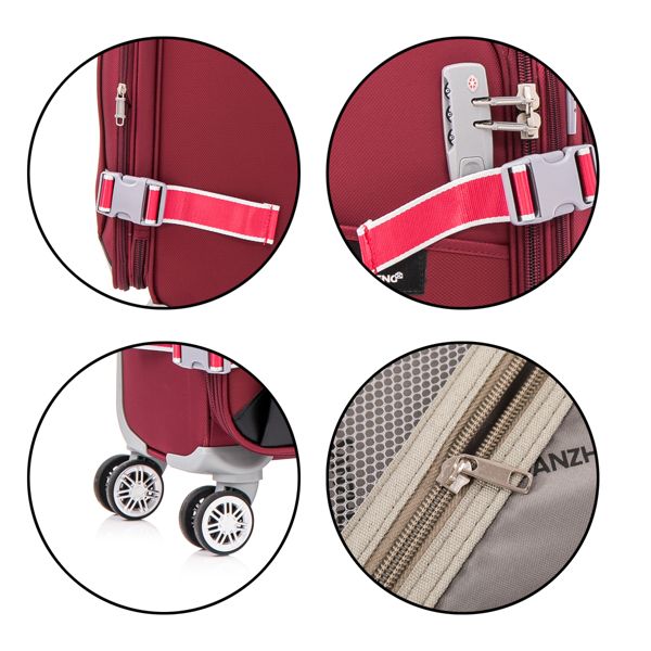 Softside Upright Luggage Set Expandable, Lightweight,4-Piece (20//24/28/32) ,Claret Red