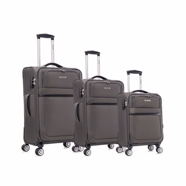 3-piece fabric soft luggage set with swivel wheels and password lock, 20/26/30 inches,Grey