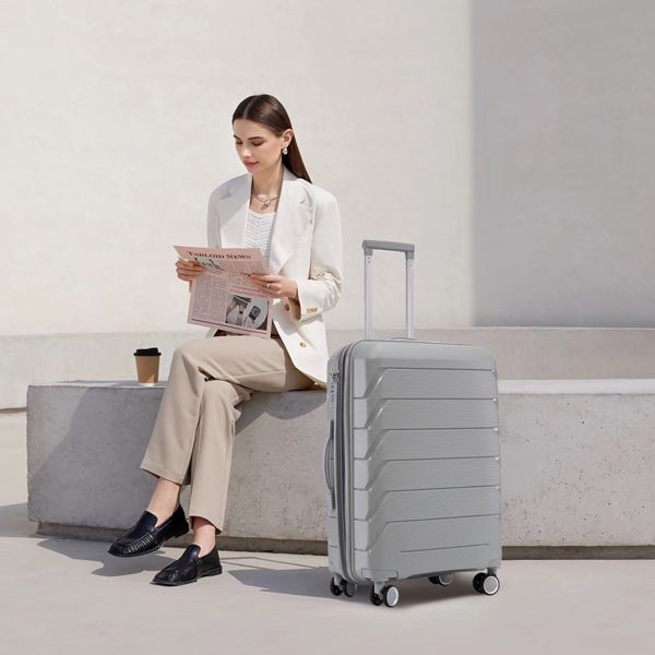 PP Luggage Sets 3 Piece(20/24/28), Expandable Carry On Luggage with TSA Lock Airline Approved, PP materials Hard Shell and Lightweight Suitcase with Spinner Wheels (Gray)