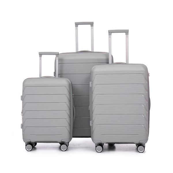 PP Luggage Sets 3 Piece(20/24/28), Expandable Carry On Luggage with TSA Lock Airline Approved, PP materials Hard Shell and Lightweight Suitcase with Spinner Wheels (Gray)