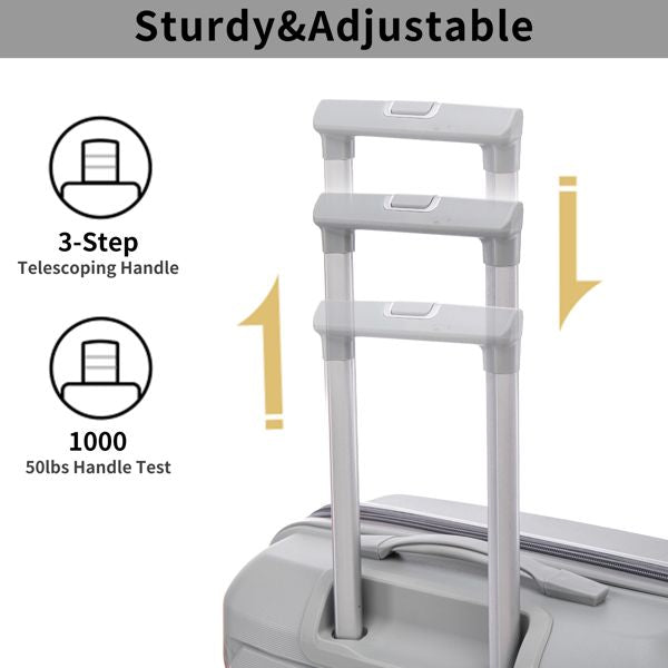PP Luggage Sets 3 Piece(20/24/28), Expandable Carry On Luggage with TSA Lock Airline Approved, PP materials Hard Shell and Lightweight Suitcase with Spinner Wheels (Gray)