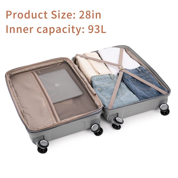 PP Luggage Sets 3 Piece(20/24/28), Expandable Carry On Luggage with TSA Lock Airline Approved, PP materials Hard Shell and Lightweight Suitcase with Spinner Wheels (Gray)