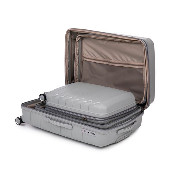 PP Luggage Sets 3 Piece(20/24/28), Expandable Carry On Luggage with TSA Lock Airline Approved, PP materials Hard Shell and Lightweight Suitcase with Spinner Wheels (Gray)