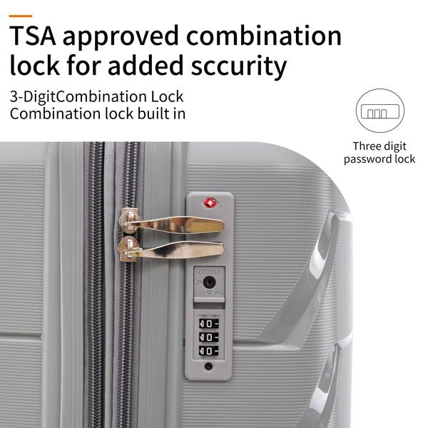 PP Luggage Sets 3 Piece(20/24/28), Expandable Carry On Luggage with TSA Lock Airline Approved, PP materials Hard Shell and Lightweight Suitcase with Spinner Wheels (Gray)