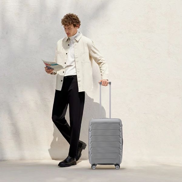 PP Luggage Sets 3 Piece(20/24/28), Expandable Carry On Luggage with TSA Lock Airline Approved, PP materials Hard Shell and Lightweight Suitcase with Spinner Wheels (Gray)
