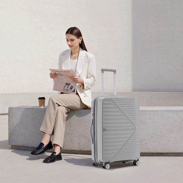 PP Luggage Sets 3 Piece(20/24/28), Expandable Carry On Luggage with TSA Lock Airline Approved, PP materials Hard Shell and Lightweight Suitcase with Spinner Wheels (Gray)