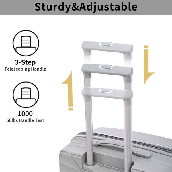 PP Luggage Sets 3 Piece(20/24/28), Expandable Carry On Luggage with TSA Lock Airline Approved, PP materials Hard Shell and Lightweight Suitcase with Spinner Wheels (Gray)