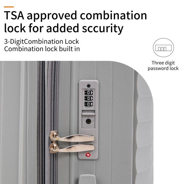 PP Luggage Sets 3 Piece(20/24/28), Expandable Carry On Luggage with TSA Lock Airline Approved, PP materials Hard Shell and Lightweight Suitcase with Spinner Wheels (Gray)