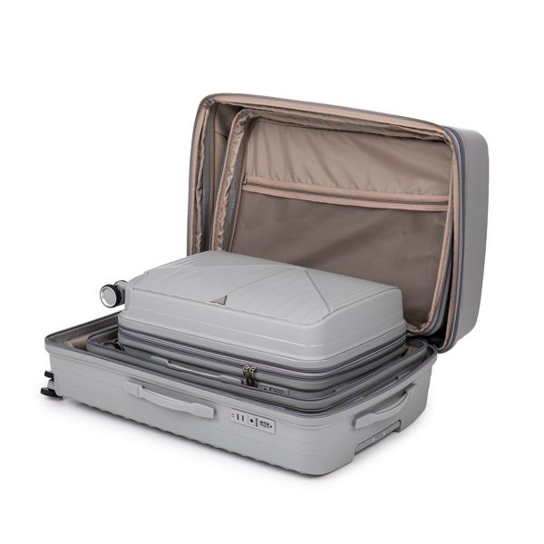 PP Luggage Sets 3 Piece(20/24/28), Expandable Carry On Luggage with TSA Lock Airline Approved, PP materials Hard Shell and Lightweight Suitcase with Spinner Wheels (Gray)